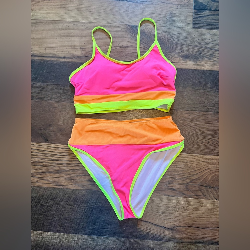 Like NEW! Neon Pink and Orange Women's Swim Set